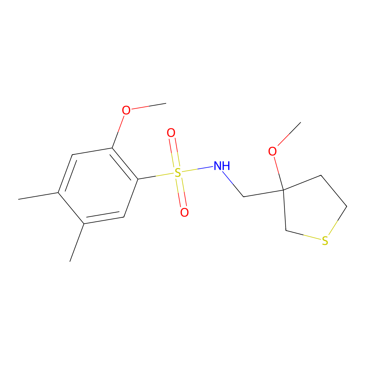 2-methoxy-N-((3-methoxytetrahydrothiophen-3-yl)methyl)-4,5-dimethylbenzenesulfonamide molecular structure, CAS 1448136-88-6