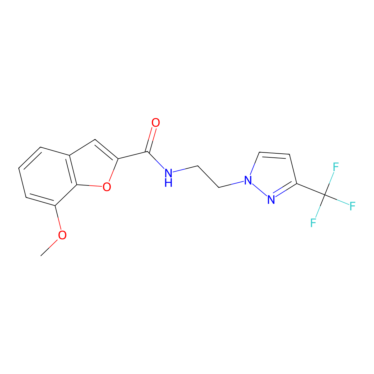 7-methoxy-N-(2-(3-(trifluoromethyl)-1H-pyrazol-1-yl)ethyl)benzofuran-2-carboxamide molecular structure, CAS 1448136-93-3