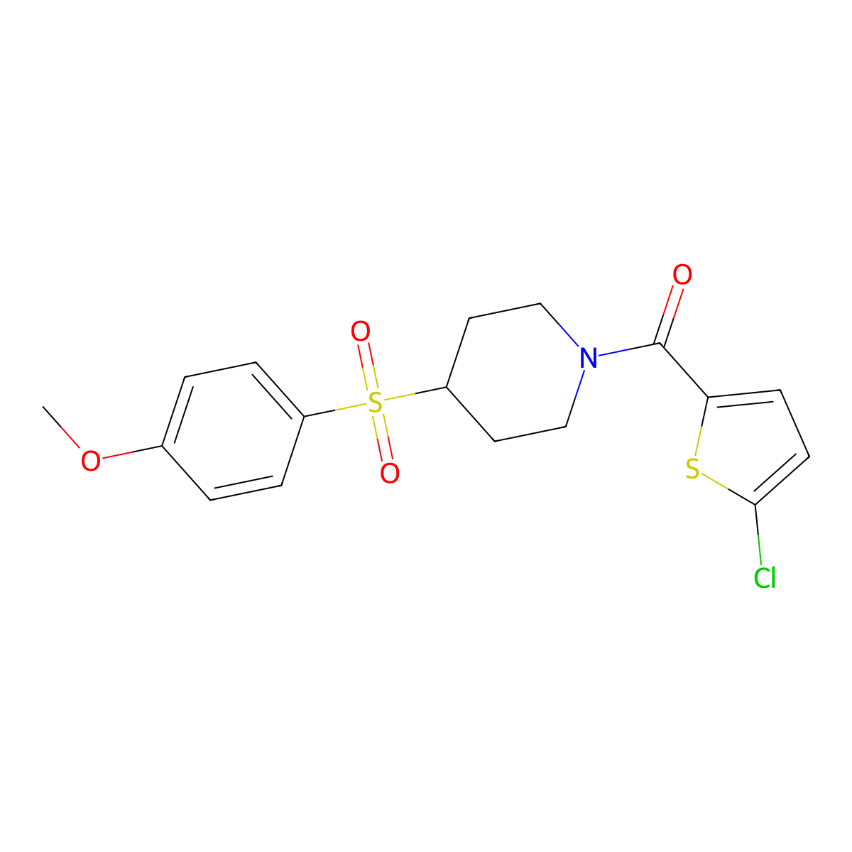 (5-Chlorothiophen-2-yl)(4-((4-methoxyphenyl)sulfonyl)piperidin-1-yl)methanone molecular structure, CAS 1448136-94-4