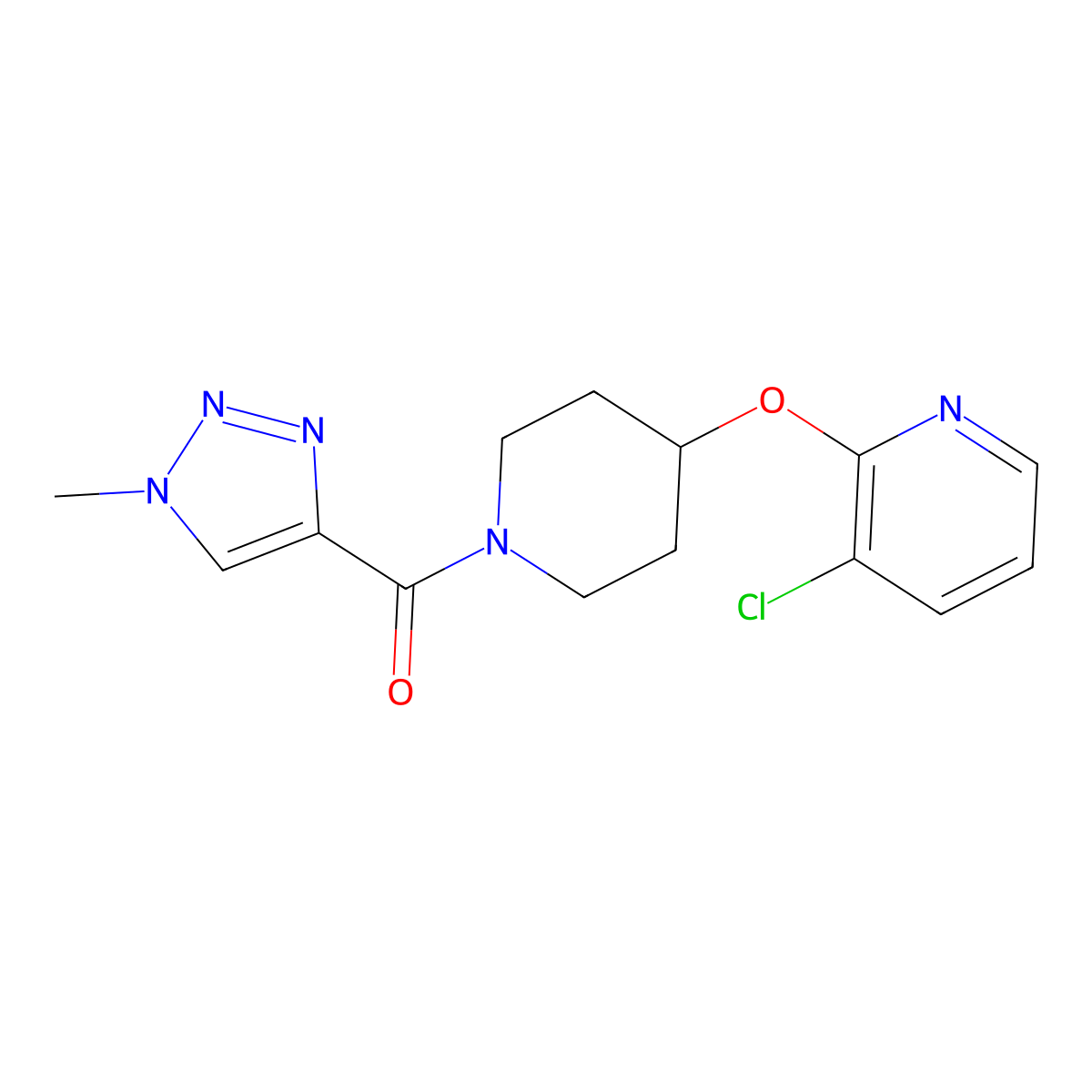 (4-((3-chloropyridin-2-yl)oxy)piperidin-1-yl)(1-methyl-1H-1,2,3-triazol-4-yl)methanone molecular structure, CAS 1448136-98-8