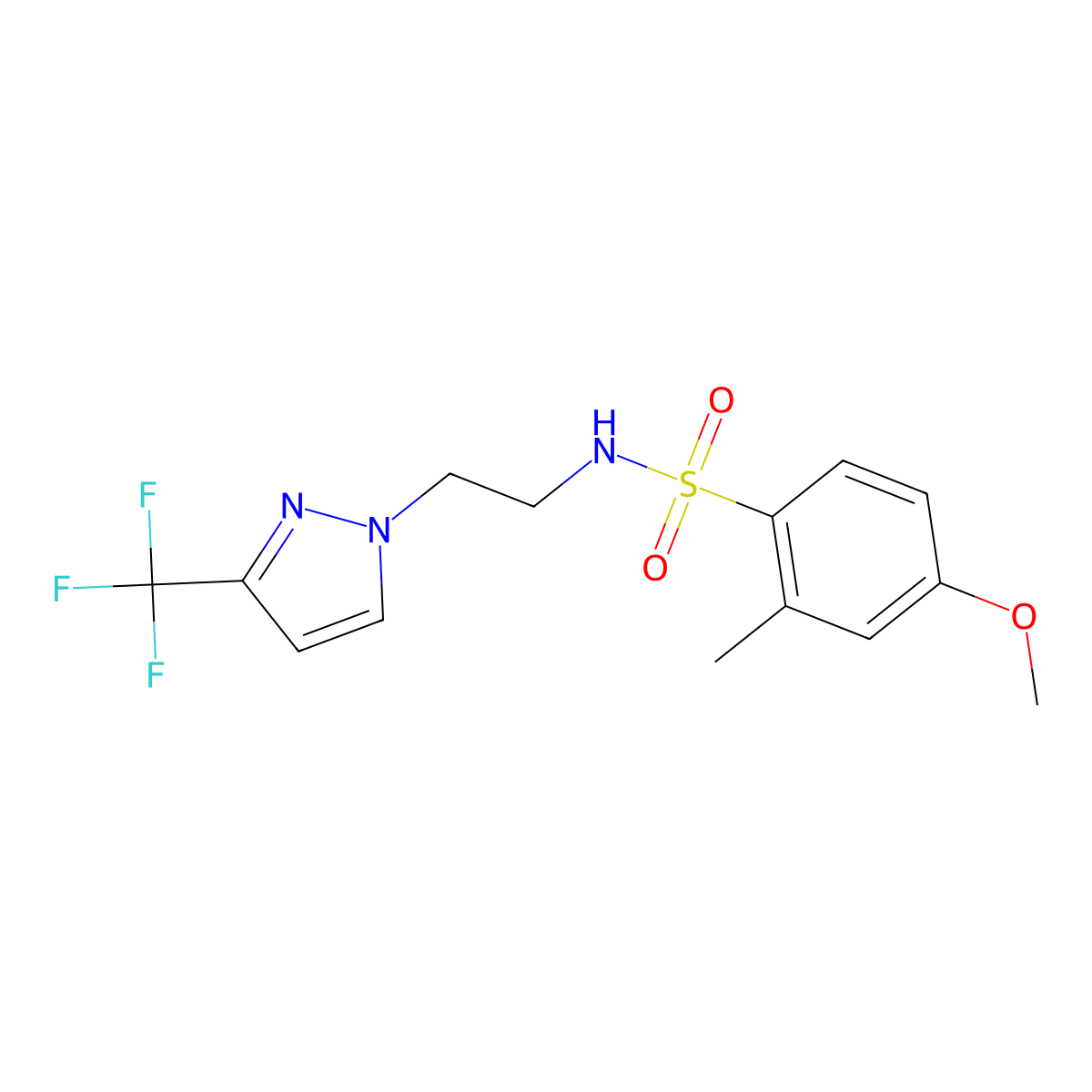 4-methoxy-2-methyl-N-(2-(3-(trifluoromethyl)-1H-pyrazol-1-yl)ethyl)benzenesulfonamide molecular structure, CAS 1448136-99-9