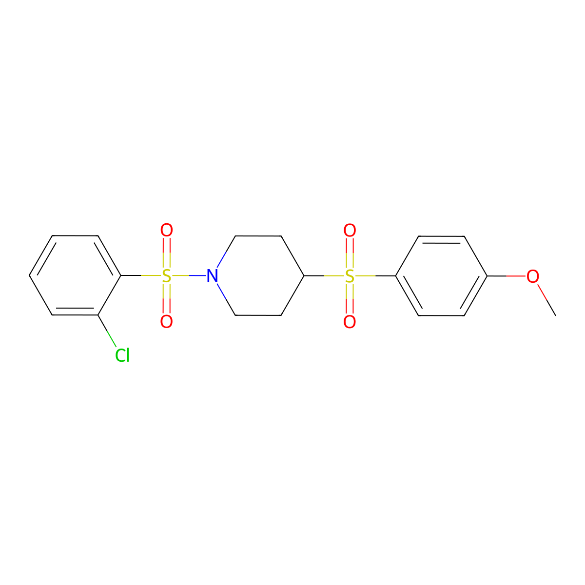 1-((2-Chlorophenyl)sulfonyl)-4-((4-methoxyphenyl)sulfonyl)piperidine molecular structure, CAS 1448137-02-7