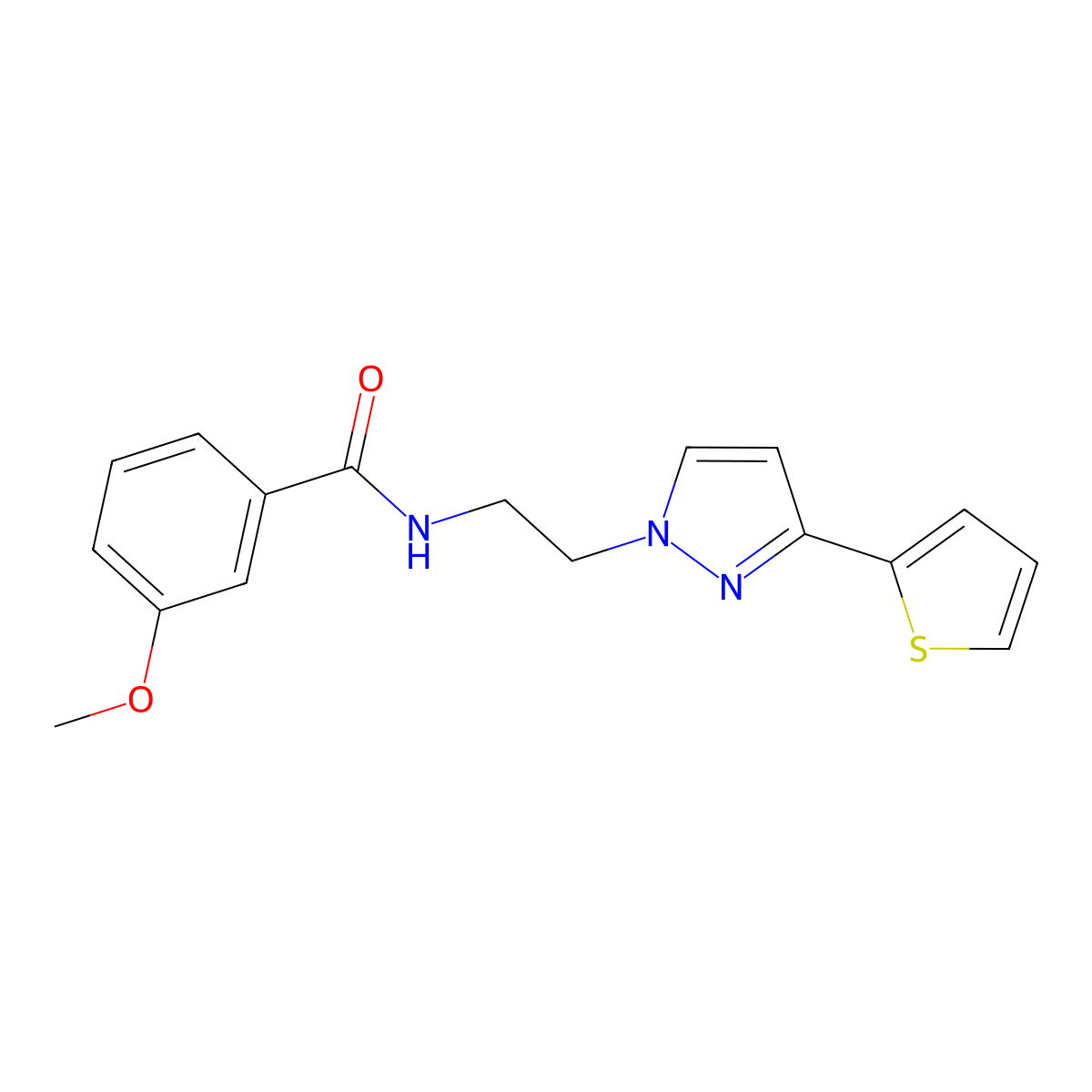 3-methoxy-N-(2-(3-(thiophen-2-yl)-1H-pyrazol-1-yl)ethyl)benzamide molecular structure, CAS 1448137-04-9