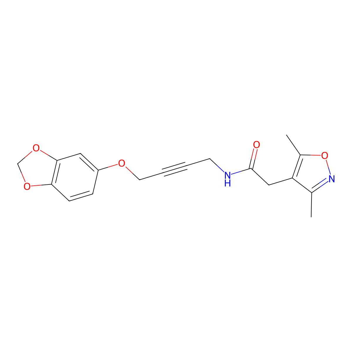 N-(4-(benzo[d][1,3]dioxol-5-yloxy)but-2-yn-1-yl)-2-(3,5-dimethylisoxazol-4-yl)acetamide molecular structure, CAS 1448137-06-1