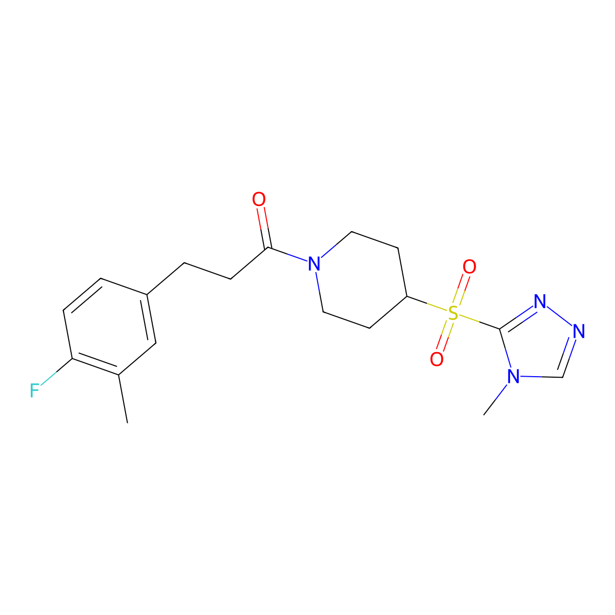 3-(4-fluoro-3-methylphenyl)-1-(4-((4-methyl-4H-1,2,4-triazol-3-yl)sulfonyl)piperidin-1-yl)propan-1-one molecular structure, CAS 1448137-08-3