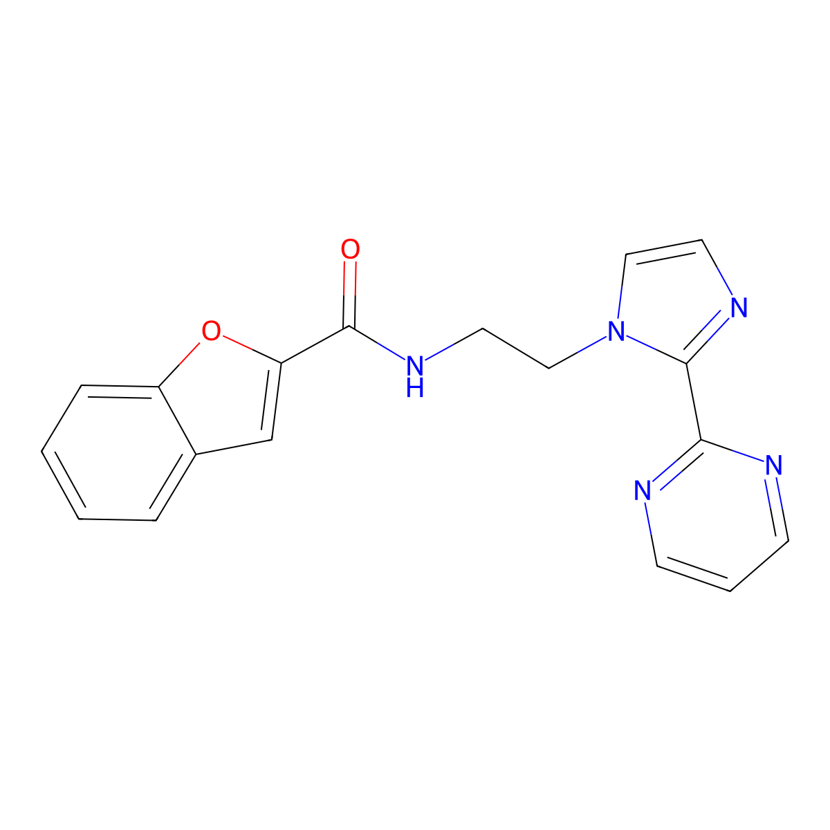 N-(2-(2-(pyrimidin-2-yl)-1H-imidazol-1-yl)ethyl)benzofuran-2-carboxamide molecular structure, CAS 1448137-10-7