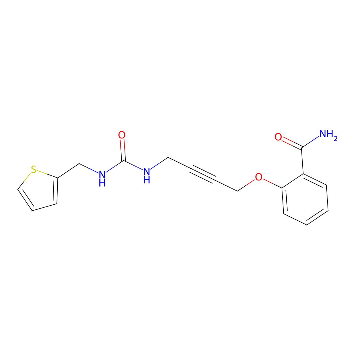 2-((4-(3-(Thiophen-2-ylmethyl)ureido)but-2-yn-1-yl)oxy)benzamide molecular structure, CAS 1448137-17-4