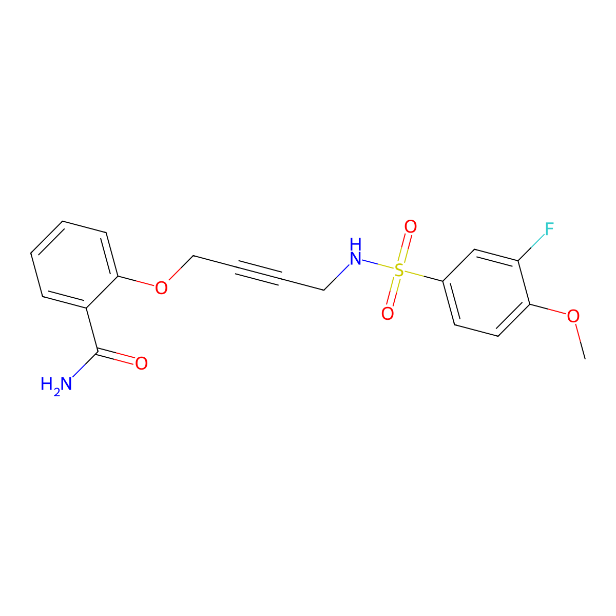 2-((4-(3-Fluoro-4-methoxyphenylsulfonamido)but-2-yn-1-yl)oxy)benzamide molecular structure, CAS 1448137-25-4