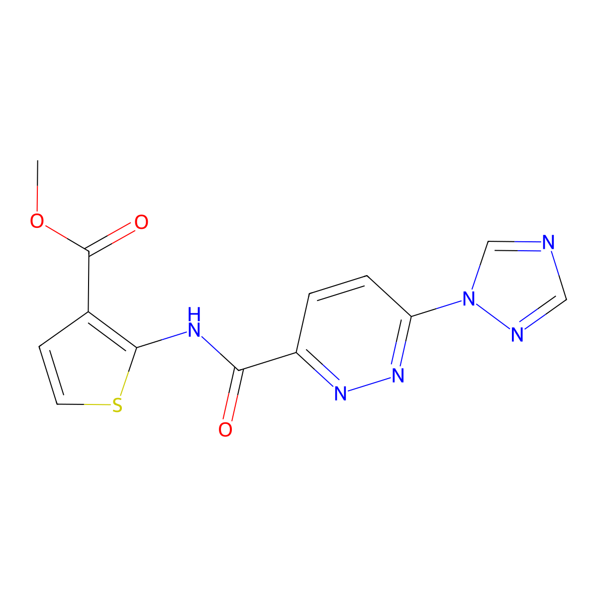 methyl 2-(6-(1H-1,2,4-triazol-1-yl)pyridazine-3-carboxamido)thiophene-3-carboxylate molecular structure, CAS 1448137-27-6