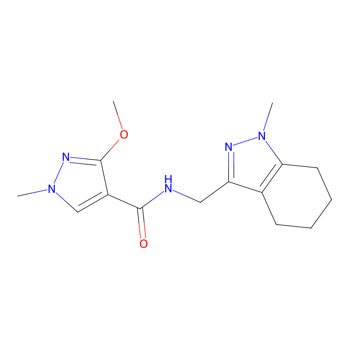 3-methoxy-1-methyl-N-[(1-methyl-4,5,6,7-tetrahydro-1H-indazol-3-yl)methyl]-1H-pyrazole-4-carboxamide molecular structure, CAS 1448137-28-7