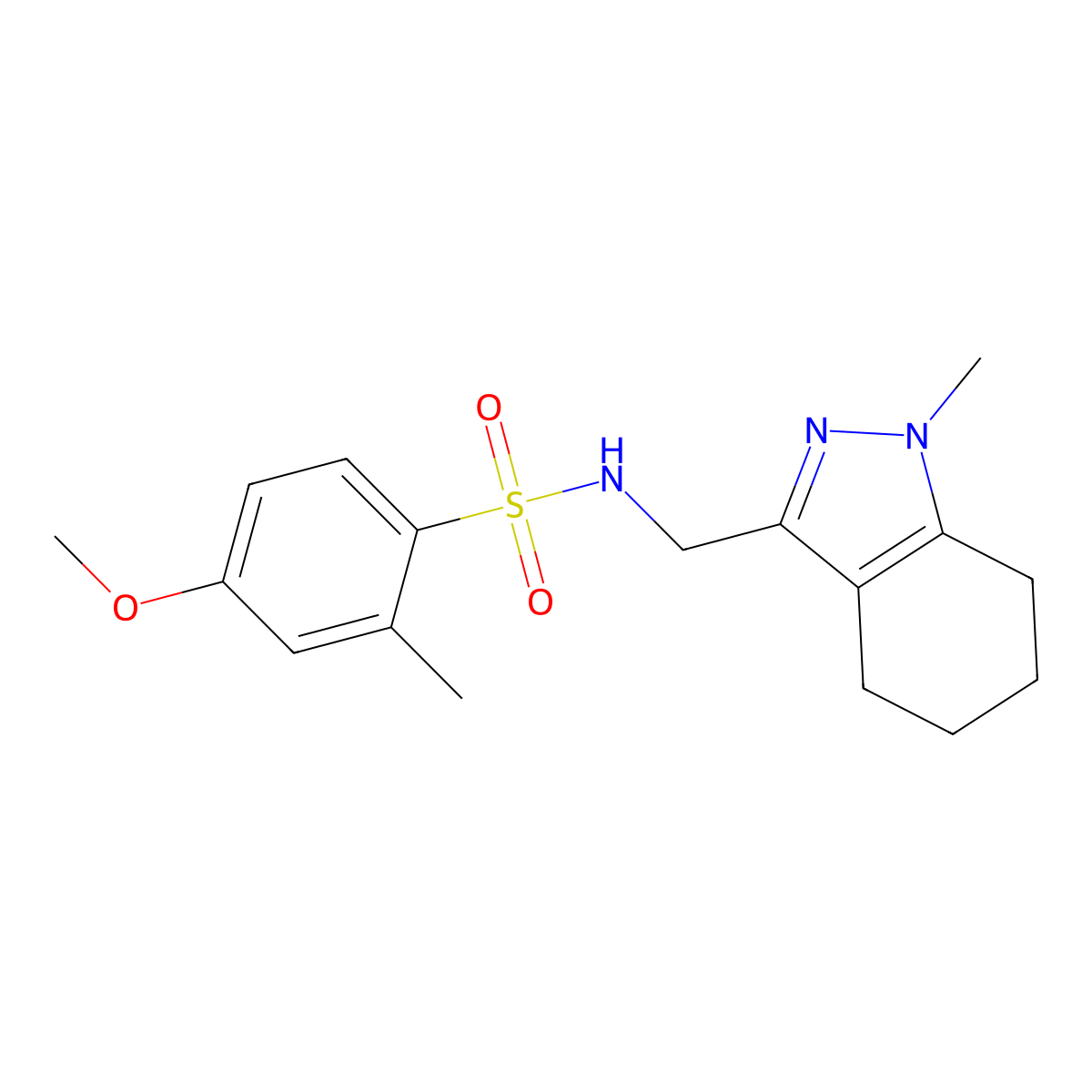 4-methoxy-2-methyl-N-((1-methyl-4,5,6,7-tetrahydro-1H-indazol-3-yl)methyl)benzenesulfonamide molecular structure, CAS 1448137-38-9