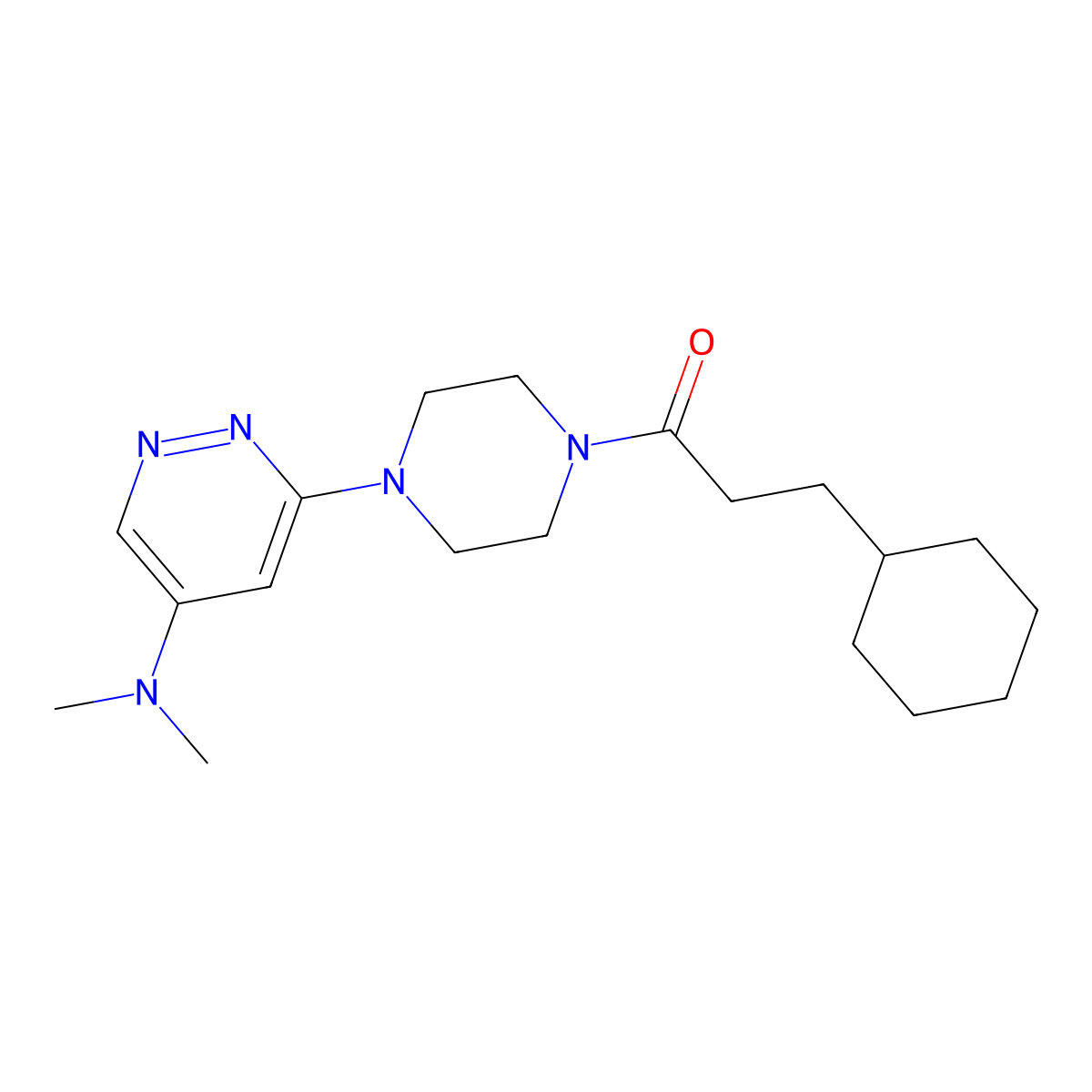 3-Cyclohexyl-1-{4-[5-(dimethylamino)pyridazin-3-yl]piperazin-1-yl}propan-1-one molecular structure, CAS 1448137-42-5