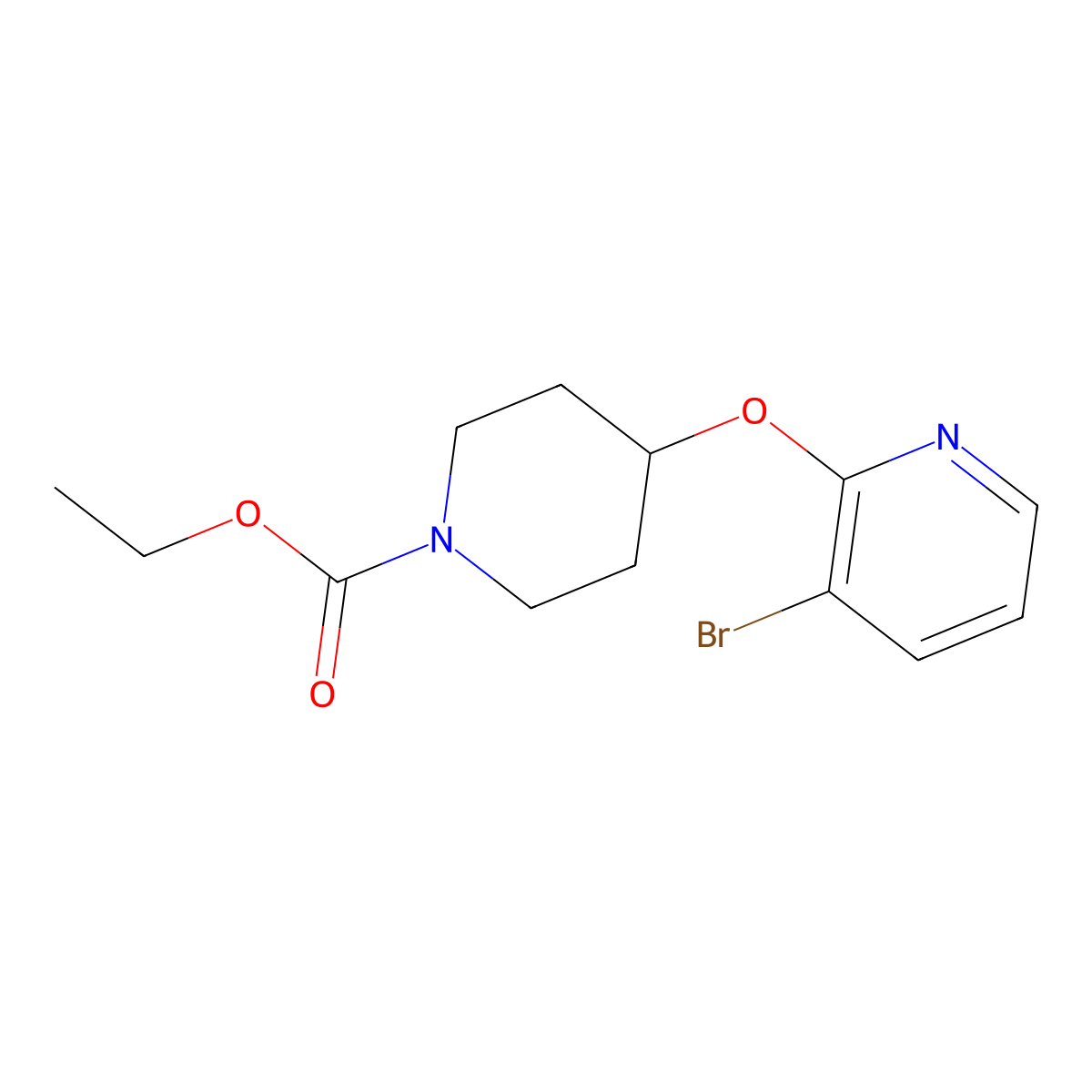 Ethyl 4-((3-bromopyridin-2-yl)oxy)piperidine-1-carboxylate molecular structure, CAS 1448137-44-7