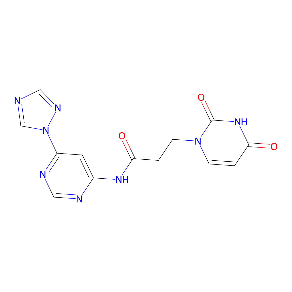 N-(6-(1H-1,2,4-triazol-1-yl)pyrimidin-4-yl)-3-(2,4-dioxo-3,4-dihydropyrimidin-1(2H)-yl)propanamide molecular structure, CAS 1448137-52-7