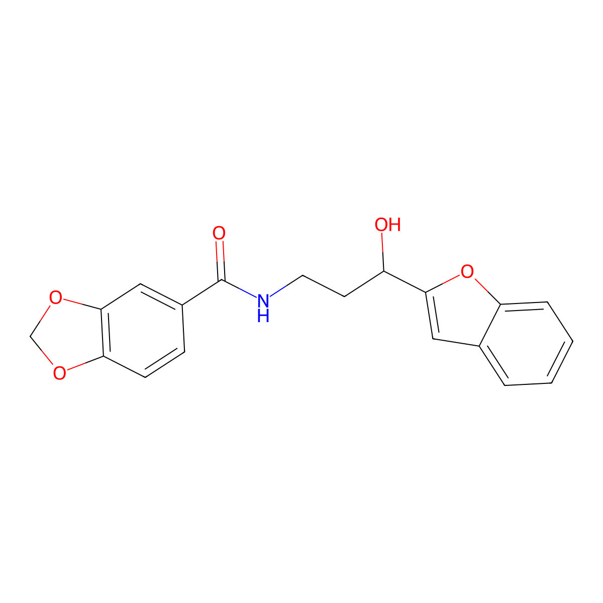 N-(3-(benzofuran-2-yl)-3-hydroxypropyl)benzo[d][1,3]dioxole-5-carboxamide molecular structure, CAS 1448137-60-7