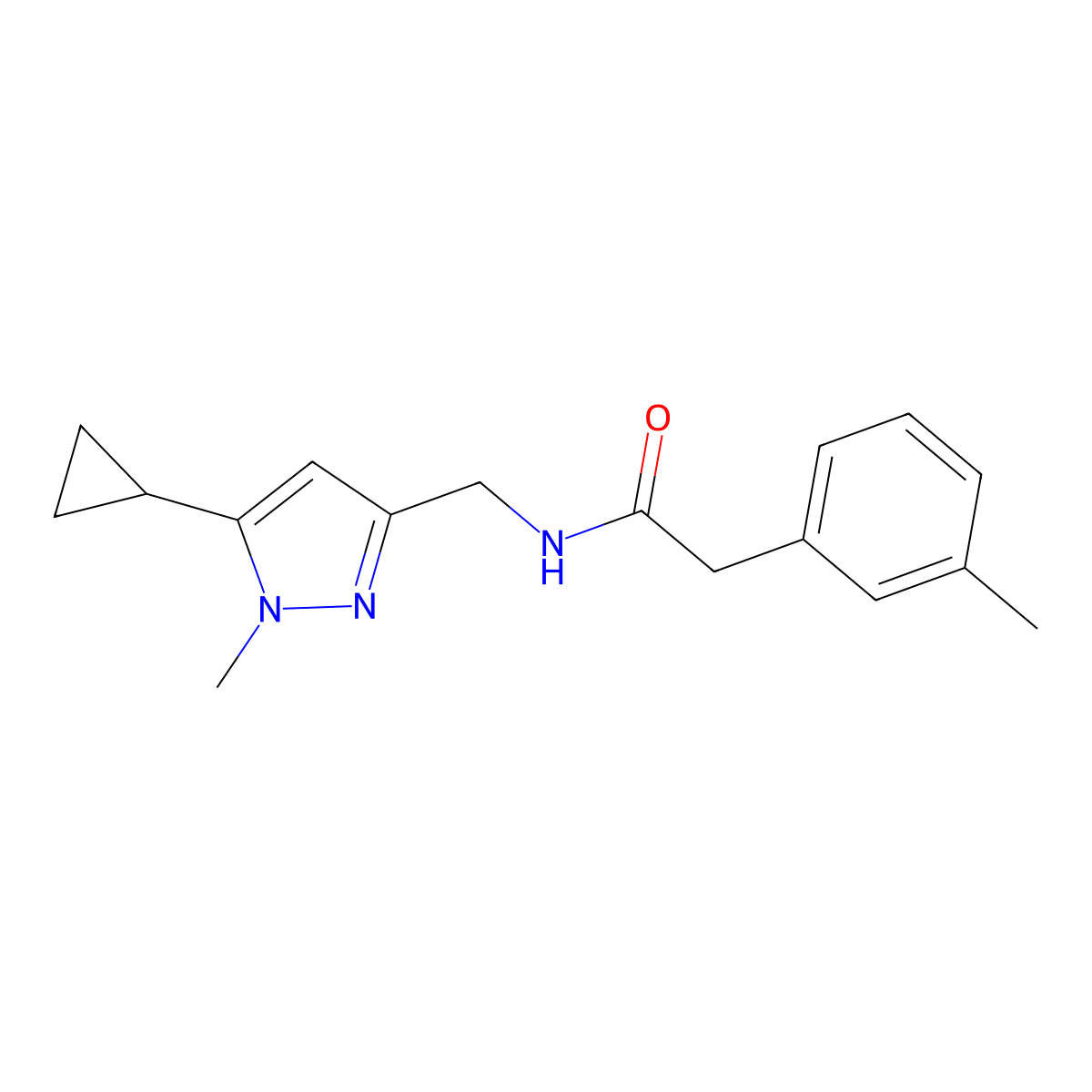 N-((5-cyclopropyl-1-methyl-1H-pyrazol-3-yl)methyl)-2-(m-tolyl)acetamide molecular structure, CAS 1448137-63-0
