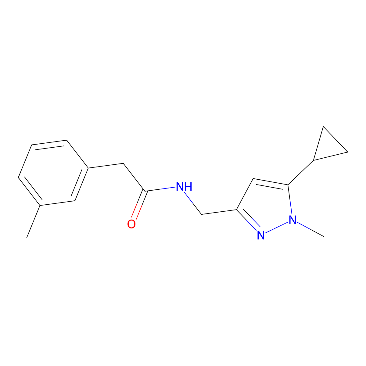 N-((5-cyclopropyl-1-methyl-1H-pyrazol-3-yl)methyl)-2-(m-tolyl)acetamide molecular structure, CAS 1448137-63-0