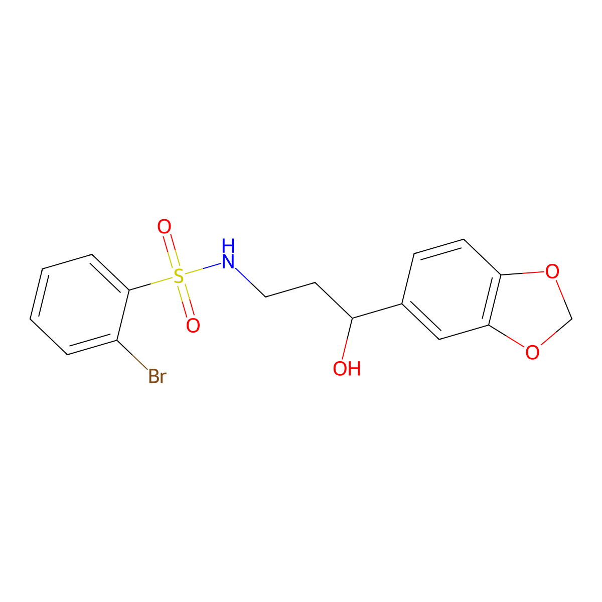 N-(3-(benzo[d][1,3]dioxol-5-yl)-3-hydroxypropyl)-2-bromobenzenesulfonamide molecular structure, CAS 1448137-68-5