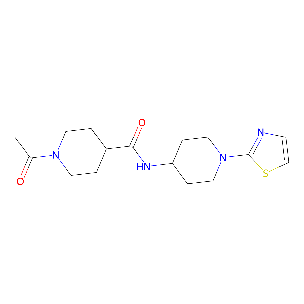 1-acetyl-N-(1-(thiazol-2-yl)piperidin-4-yl)piperidine-4-carboxamide molecular structure, CAS 1448137-69-6