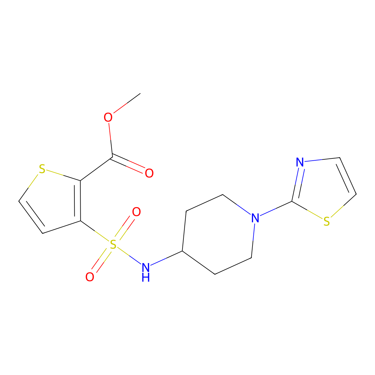 methyl 3-(N-(1-(thiazol-2-yl)piperidin-4-yl)sulfamoyl)thiophene-2-carboxylate molecular structure, CAS 1448137-71-0