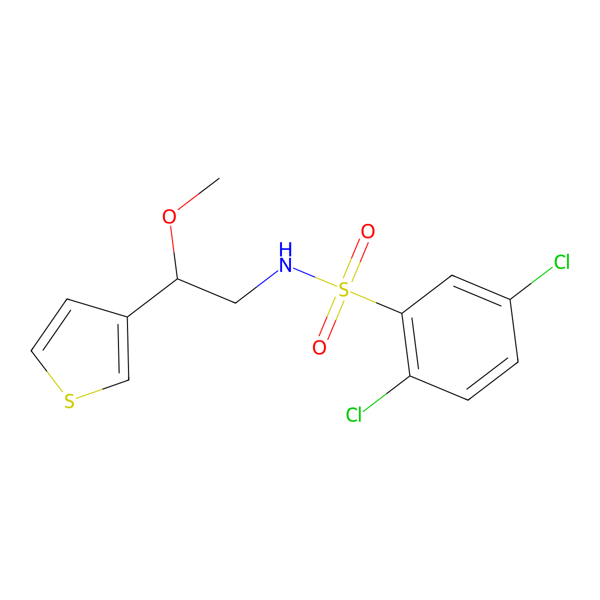2,5-dichloro-N-(2-methoxy-2-(thiophen-3-yl)ethyl)benzenesulfonamide molecular structure, CAS 1448137-74-3