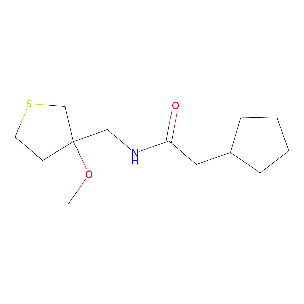 2-cyclopentyl-N-((3-methoxytetrahydrothiophen-3-yl)methyl)acetamide molecular structure, CAS 1448137-75-4