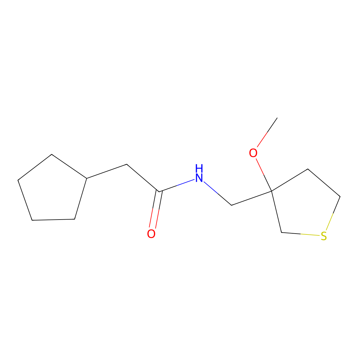 2-cyclopentyl-N-((3-methoxytetrahydrothiophen-3-yl)methyl)acetamide molecular structure, CAS 1448137-75-4