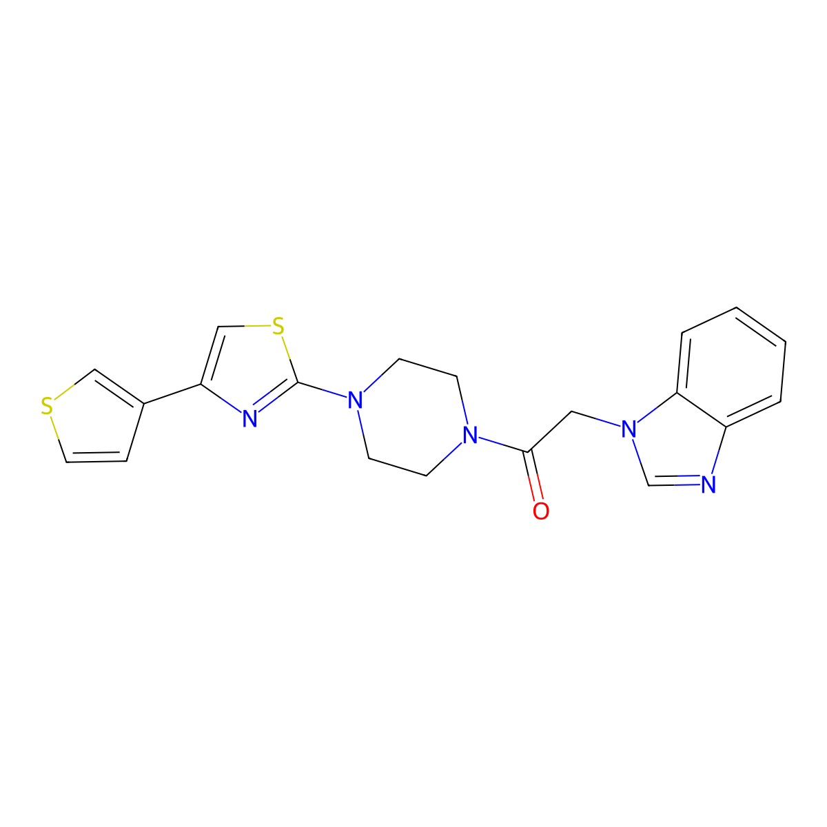 2-(1H-benzo[d]imidazol-1-yl)-1-(4-(4-(thiophen-3-yl)thiazol-2-yl)piperazin-1-yl)ethanone molecular structure, CAS 1448137-77-6
