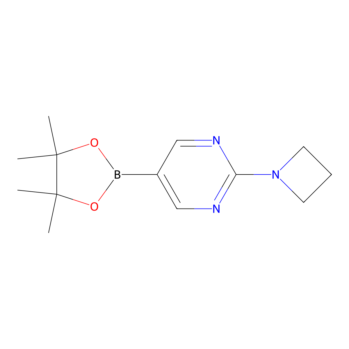 2-(Azetidin-1-yl)-5-(4,4,5,5-tetramethyl-1,3,2-dioxaborolan-2-yl)pyrimidine molecular structure, CAS 1448172-67-5