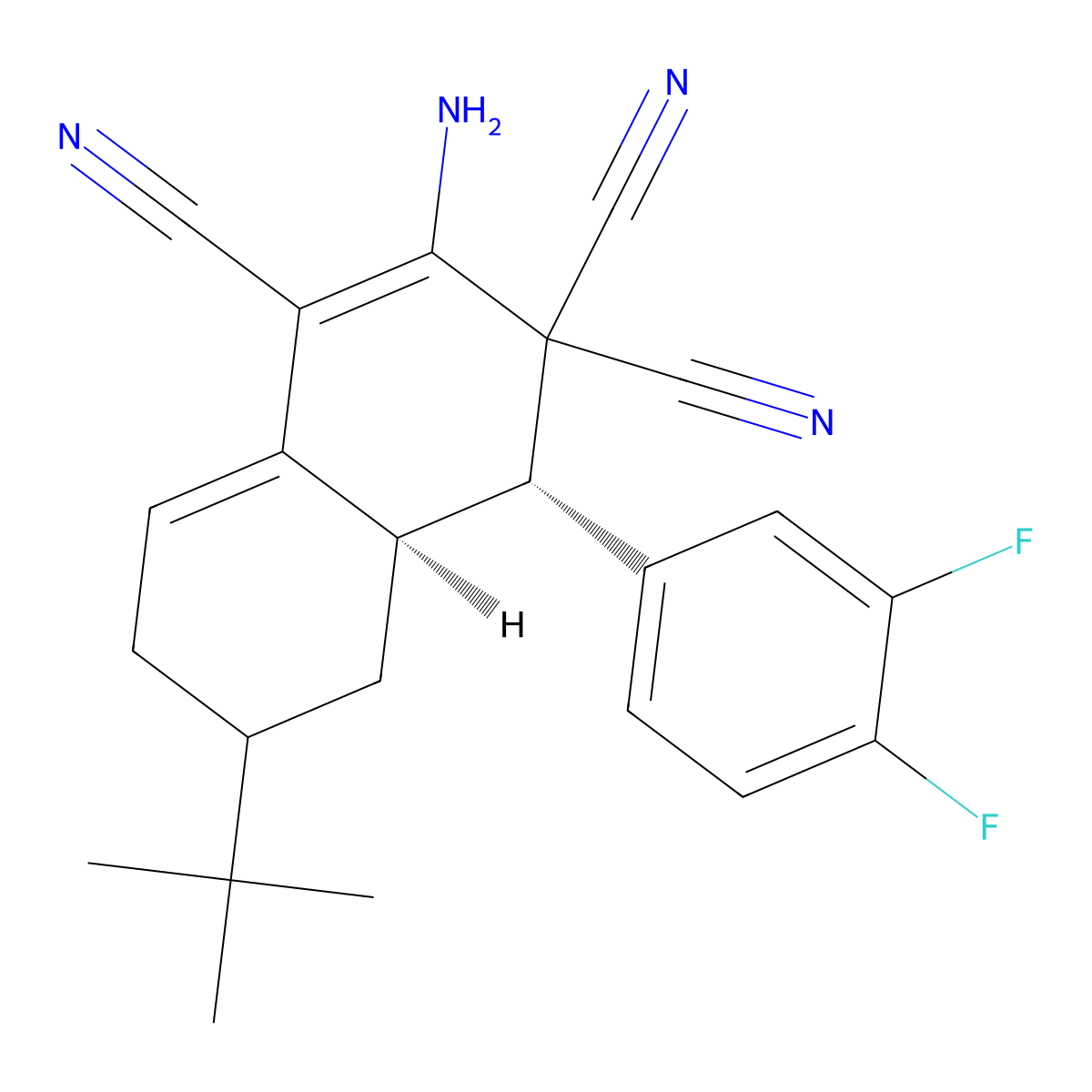 2-amino-6-tert-butyl-4-(3,4-difluorophenyl)-4a,5,6,7-tetrahydro-1,3,3(4H)-naphthalenetricarbonitrile molecular structure, CAS 1448178-72-0
