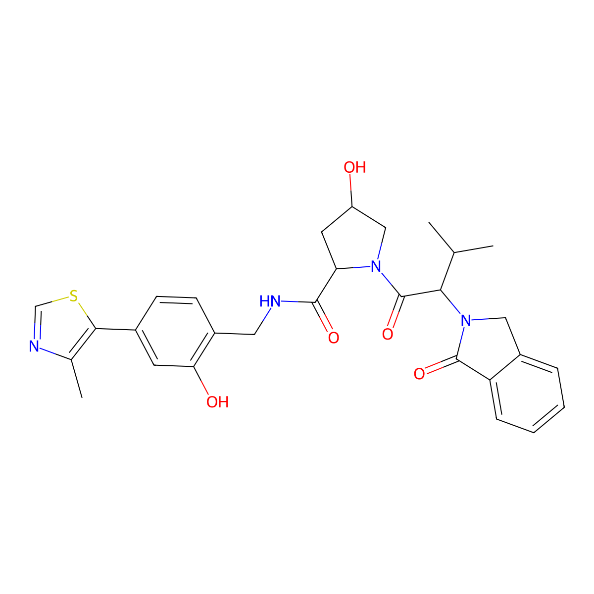 (2S,4R)-4-hydroxy-N-((2-hydroxy-4-(4-methyl-1,3-thiazol-5-yl)phenyl)methyl)-1-((2S)-3-methyl-2-(1-oxo-2,3-dihydro-1H-isoindol-2-yl)butanoyl)pyrrolidine-2-carboxamide molecular structure, CAS 1448188-69-9