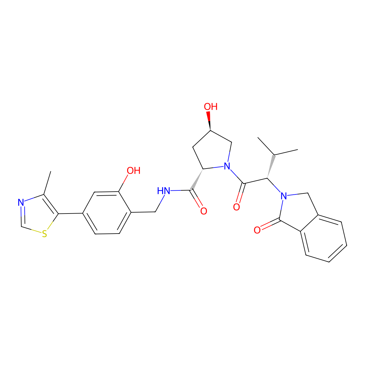 (2S,4R)-4-hydroxy-N-((2-hydroxy-4-(4-methyl-1,3-thiazol-5-yl)phenyl)methyl)-1-((2S)-3-methyl-2-(1-oxo-2,3-dihydro-1H-isoindol-2-yl)butanoyl)pyrrolidine-2-carboxamide molecular structure, CAS 1448188-69-9