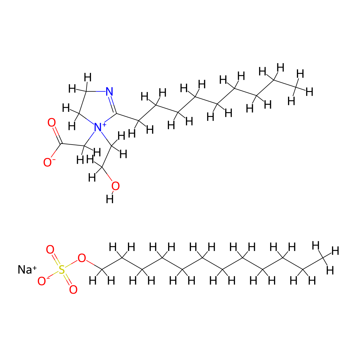 Sodium 1-(carboxymethyl)-4,5-dihydro-1-(2-hydroxyethyl)-2-nonyl-1H-imidazolium dodecyl sulphate molecular structure, CAS 14482-97-4