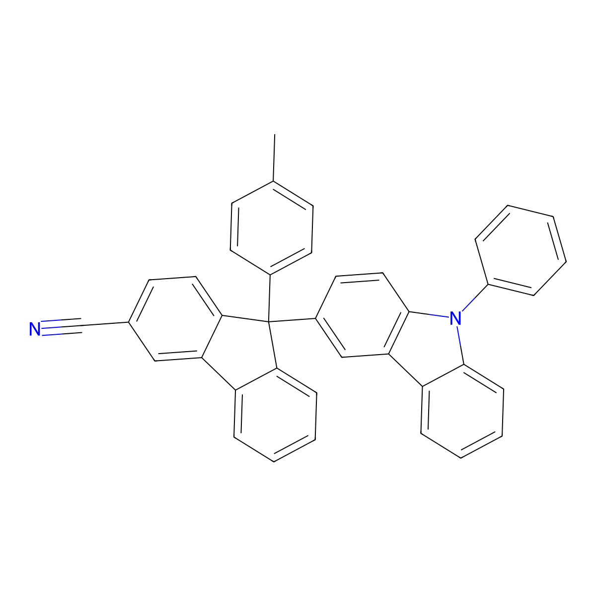 9-(4-methylphenyl)-9-(9-phenyl-9H-carbazol-3-yl)-9H-fluorene-3-carbonitrile molecular structure, CAS 1448222-36-3