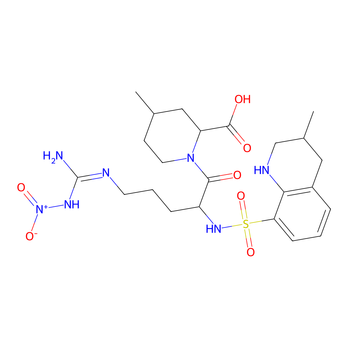 (2R,4R)-1-[(2S)-5-[[Amino(nitramido)methylidene]amino]-2-[(3-methyl-1,2,3,4-tetrahydroquinolin-8-yl)sulfonylamino]pentanoyl]-4-methylpiperidine-2-carboxylic acid molecular structure, CAS 1448301-07-2