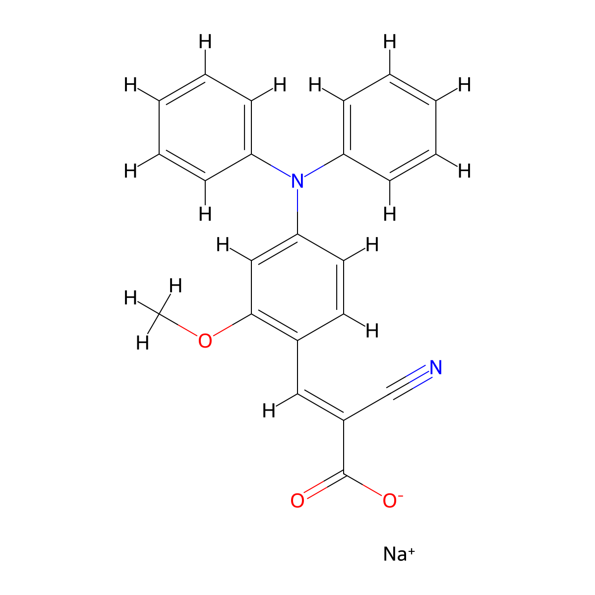 Sodium 2-cyano-3-(4-(diphenylamino)-2-methoxyphenyl)prop-2-enoate molecular structure, CAS 1448314-05-3