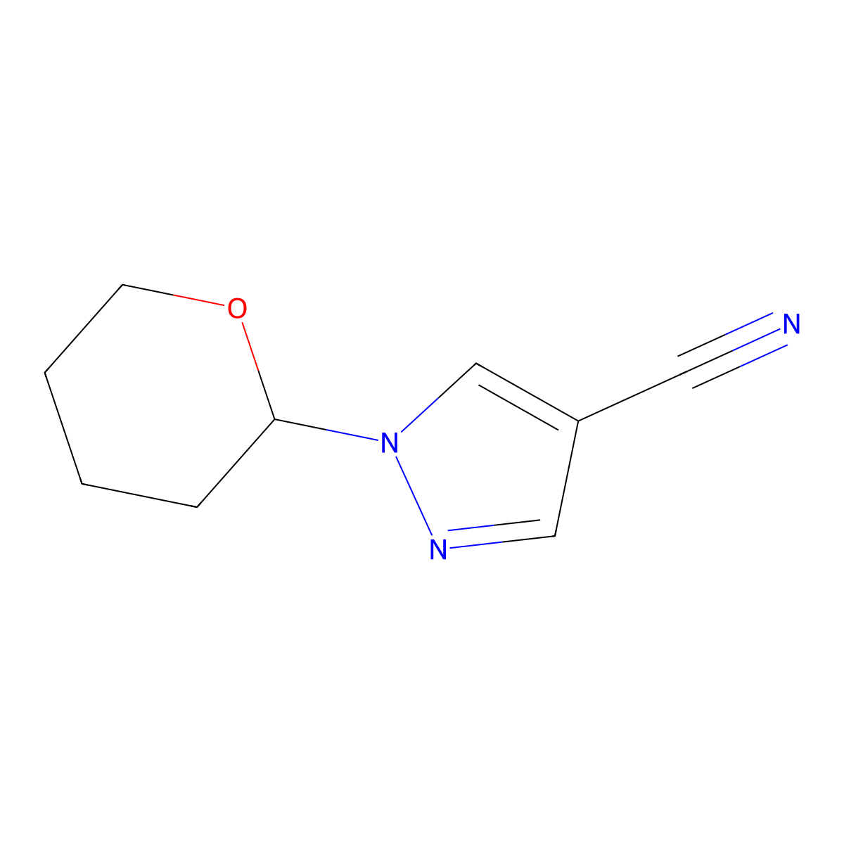 1-(Tetrahydro-2H-pyran-2-yl)-1H-pyrazole-4-carbonitrile molecular structure, CAS 1448317-12-1