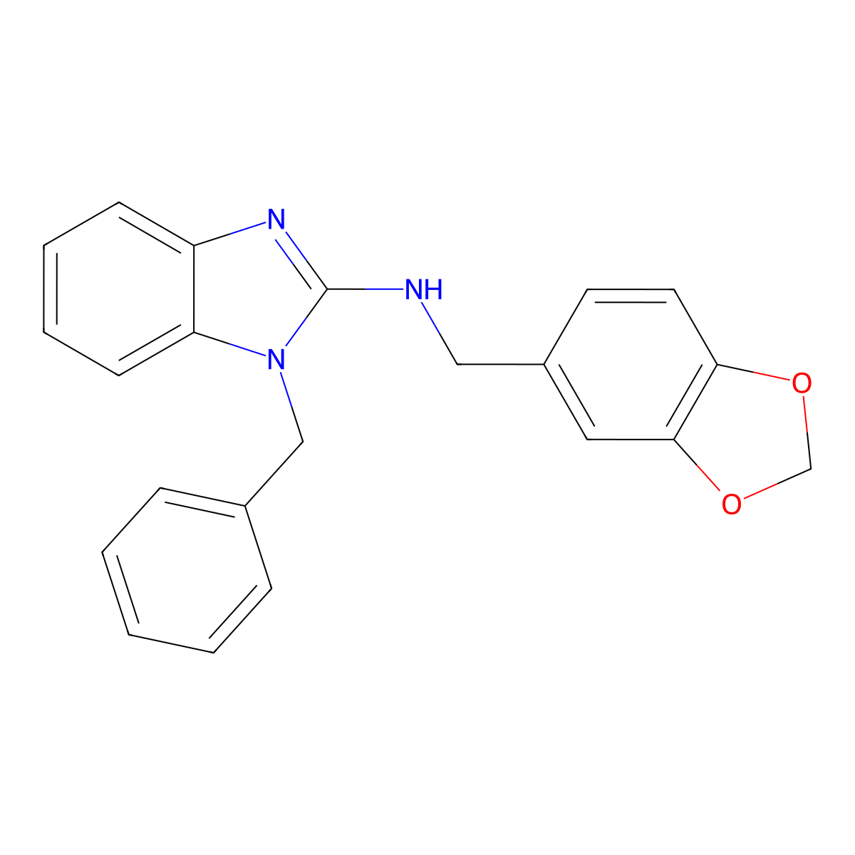 N-(1,3-benzodioxol-5-ylmethyl)-1-benzyl-1H-benzimidazol-2-amine molecular structure, CAS 144836-39-5