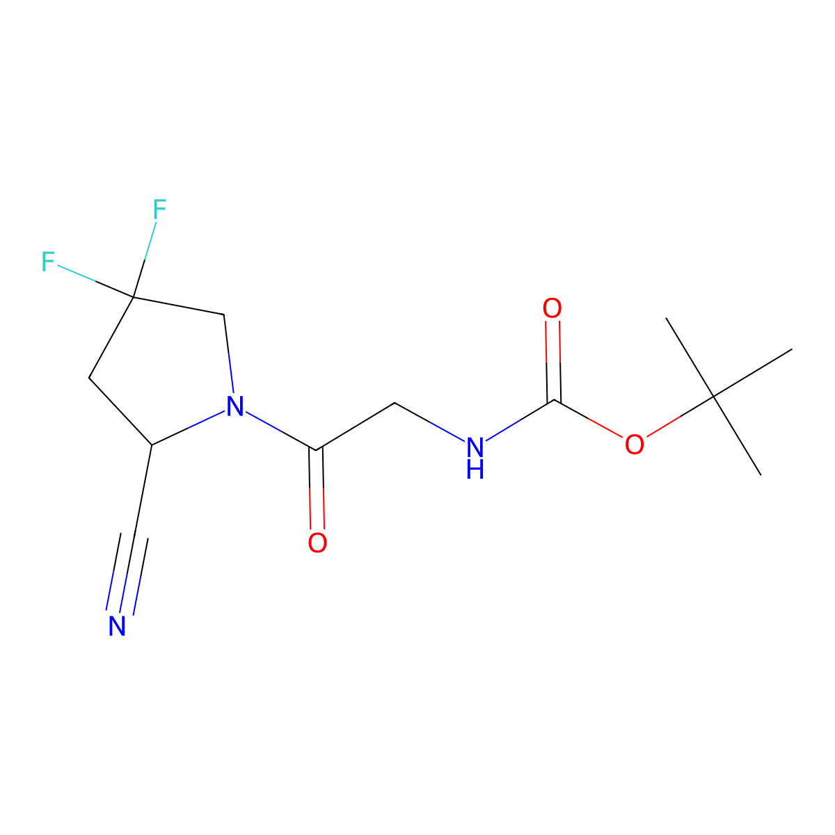 (S)-tert-butyl (2-(2-cyano-4,4-difluoropyrrolidin-1-yl)-2-oxoethyl)carbamate molecular structure, CAS 1448440-50-3