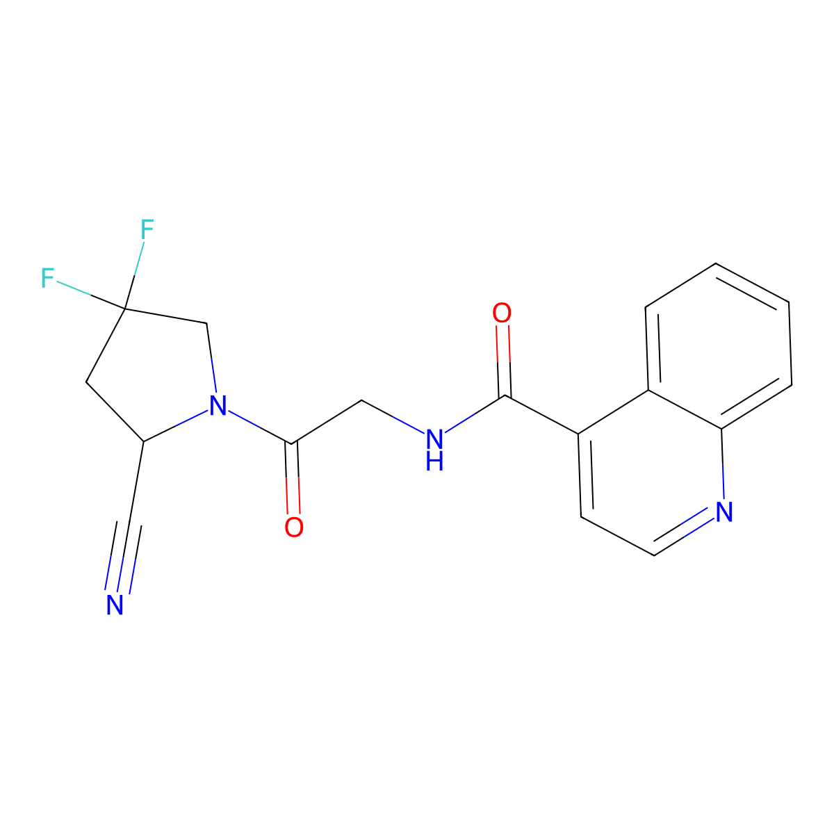 N-(2-((2S)-2-Cyano-4,4-difluoro-1-pyrrolidinyl)-2-oxoethyl)-4-quinolinecarboxamide molecular structure, CAS 1448440-52-5