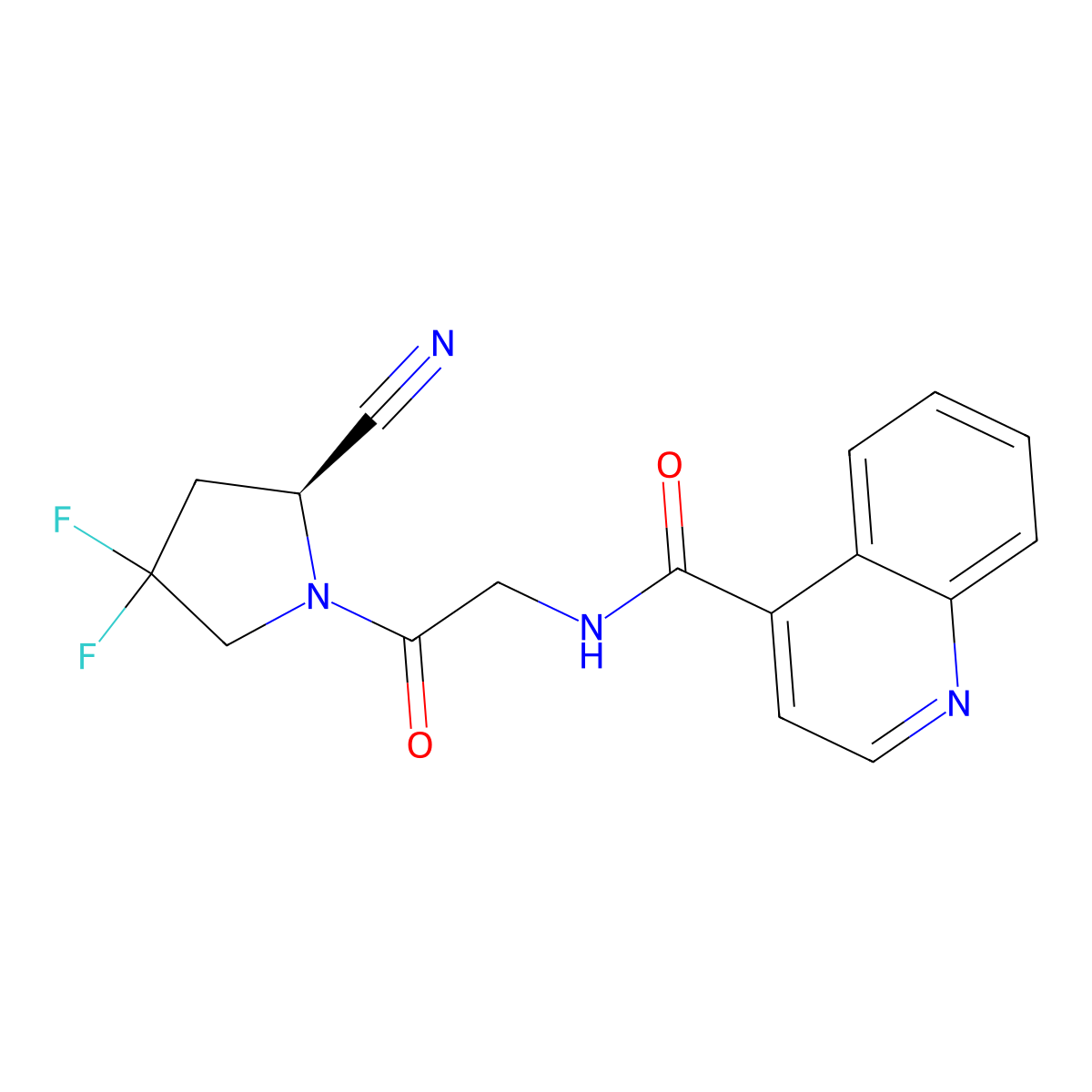 N-(2-((2S)-2-Cyano-4,4-difluoro-1-pyrrolidinyl)-2-oxoethyl)-4-quinolinecarboxamide molecular structure, CAS 1448440-52-5