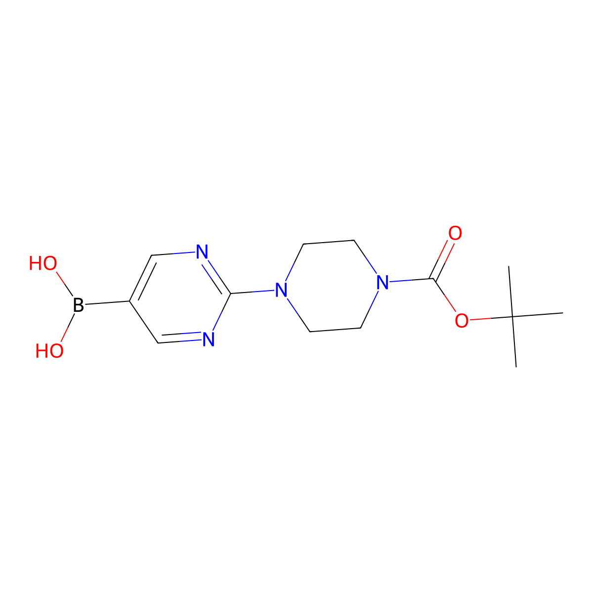 (2-(4-(tert-Butoxycarbonyl)piperazin-1-yl)pyrimidin-5-yl)boronic acid molecular structure, CAS 1448461-87-7