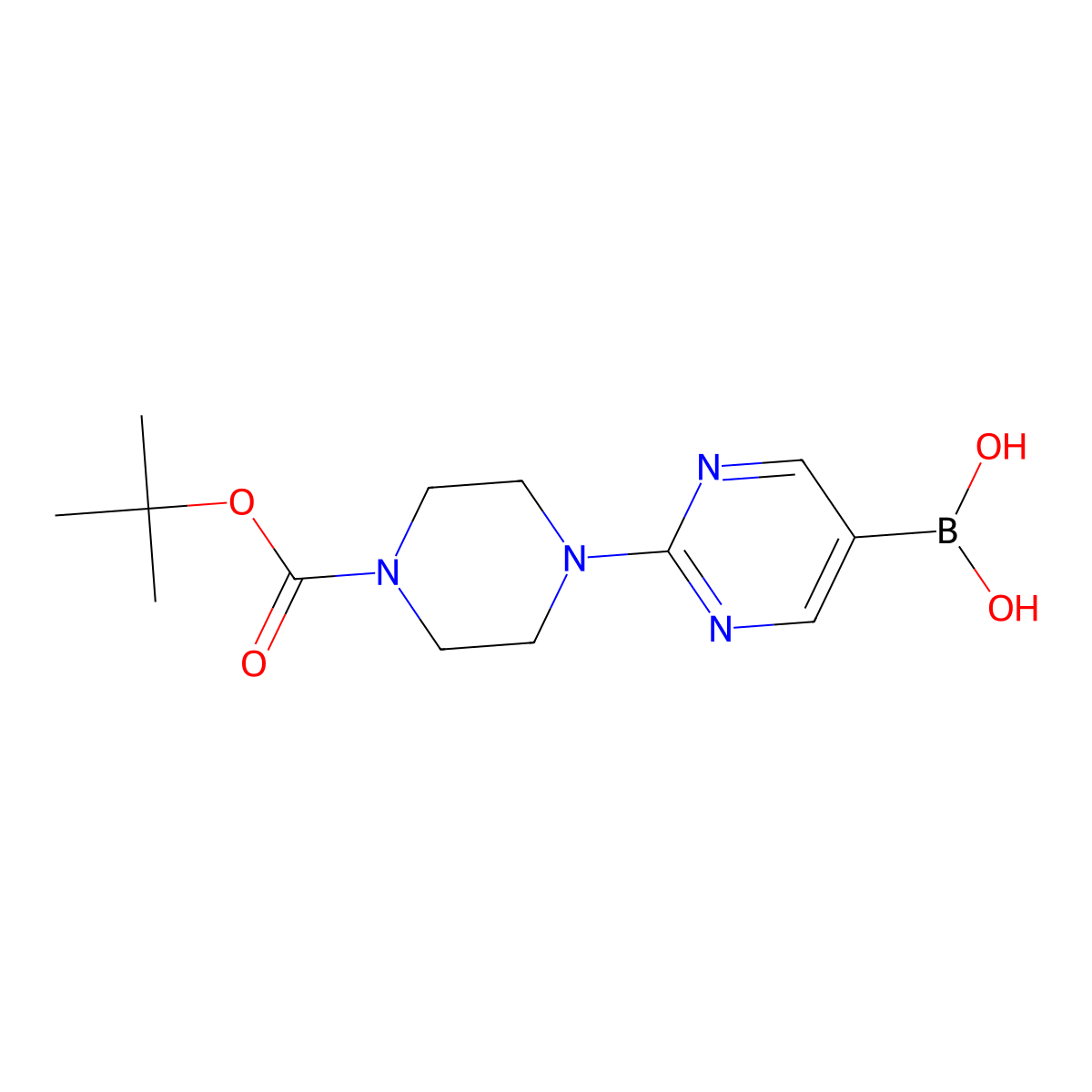 (2-(4-(tert-Butoxycarbonyl)piperazin-1-yl)pyrimidin-5-yl)boronic acid molecular structure, CAS 1448461-87-7