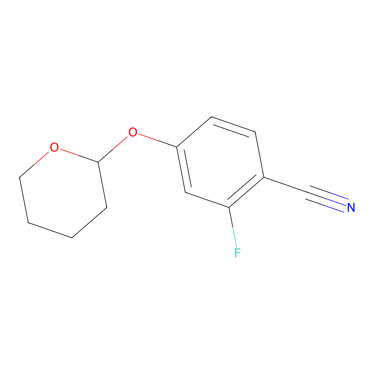 2-Fluoro-4-(tetrahydro-pyran-2-yloxy)-benzonitrile molecular structure, CAS 1448675-03-3