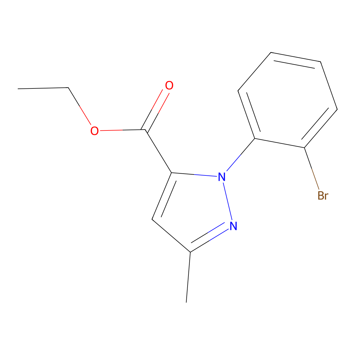 Ethyl 2-(2-bromophenyl)-5-methylpyrazole-3-carboxylate molecular structure, CAS 1448684-44-3