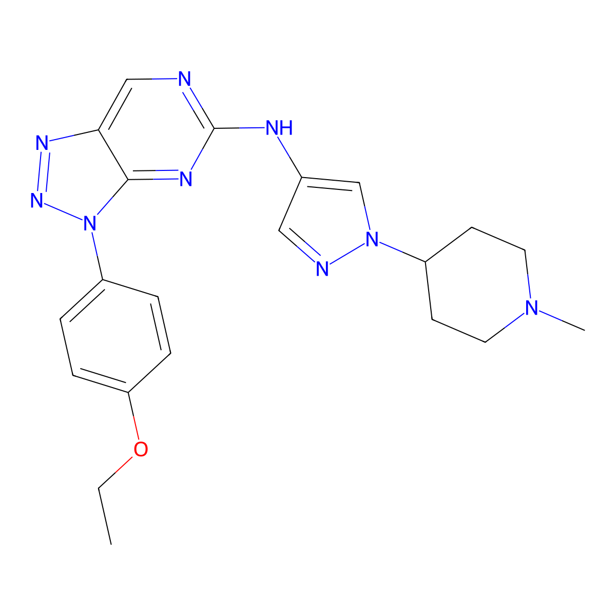3-(4-ethoxyphenyl)-N-(1-(1-methylpiperidin-4-yl)-1H-pyrazol-4-yl)-3H-[1,2,3]triazolo[4,5-d]pyrimidin-5-amine molecular structure, CAS 1448693-04-6