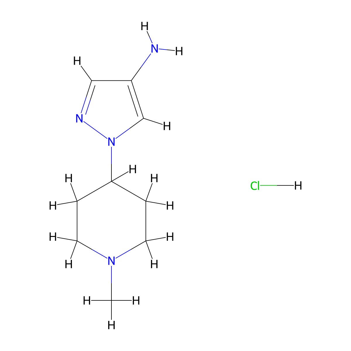 1-(1-methylpiperidin-4-yl)-1H-pyrazol-4-amine hydrochloride molecular structure, CAS 1448694-48-1