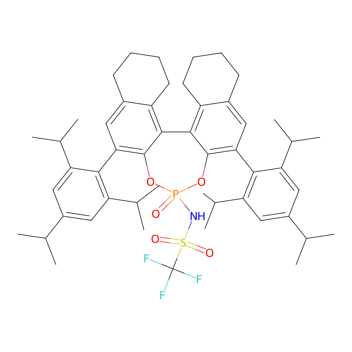 1,1,1-Trifluoro-N-[(11bR)-8,9,10,11,12,13,14,15-octahydro-4-oxido-2,6-bis[2,4,6-trisisopropylphenyl]dinaphtho[2,1-d:1',2'-f][1,3,2]dioxaphosphepin-4-yl]methanesulfonamide molecular structure, CAS 1448788-03-1