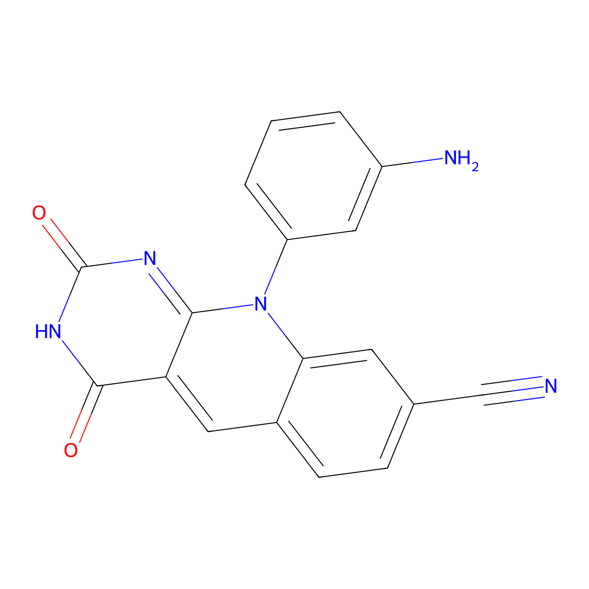 10-(3-aminophenyl)-2,4-dioxo-2H,3H,4H,10H-pyrimido[4,5-b]quinoline-8-carbonitrile molecular structure, CAS 1448807-88-2
