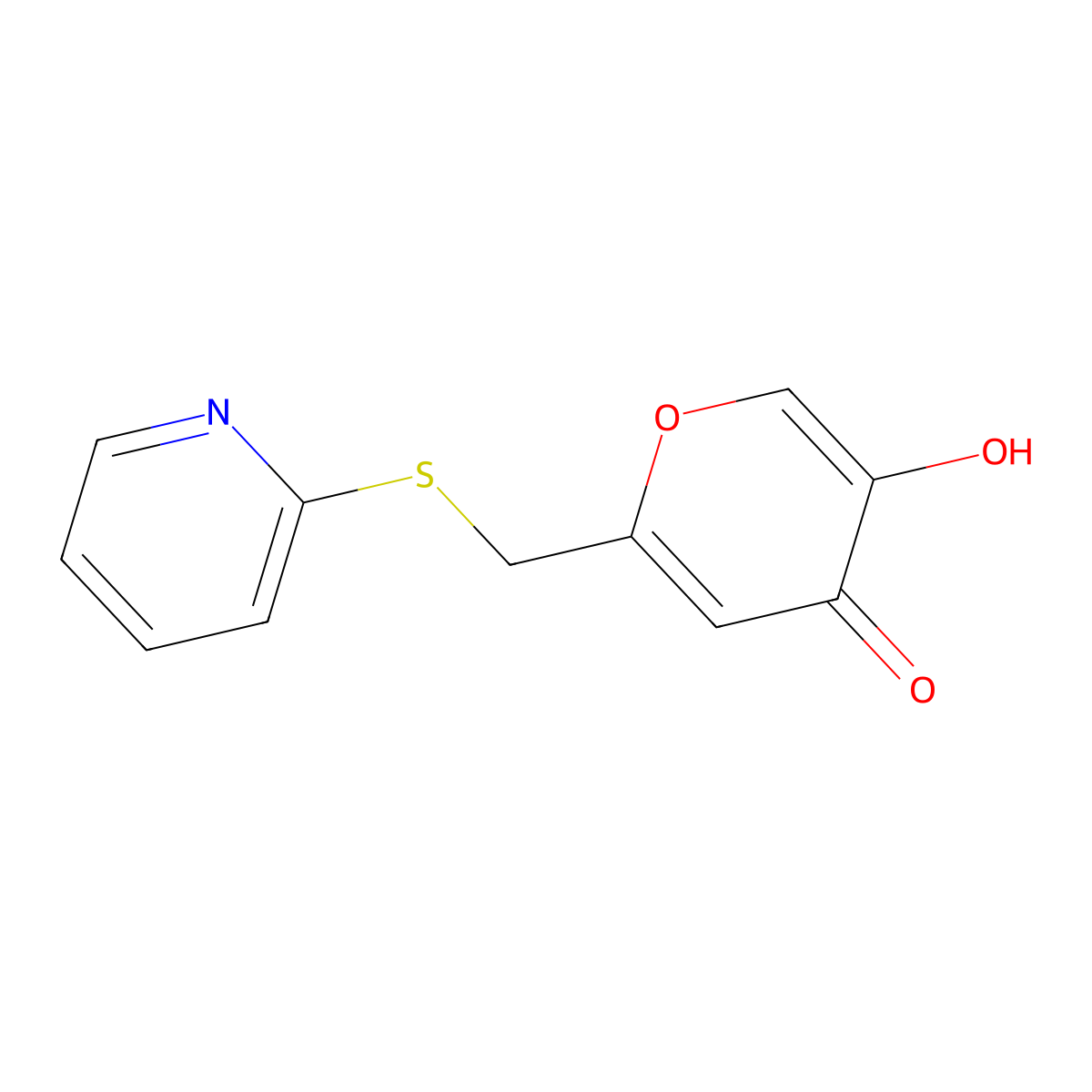 5-hydroxy-2-((pyridin-2-ylthio)methyl)-4H-pyran-4-one molecular structure, CAS 144882-21-3